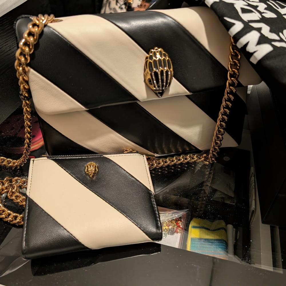 Elegant Black and White Striped Women's Bag And Wallet
